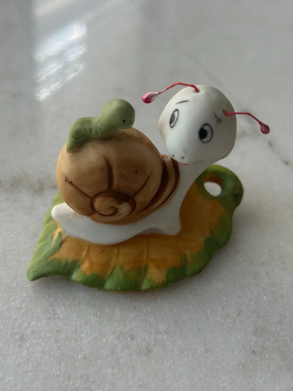 Vintage Ceramic Snail Figurine Set in Brown and Green